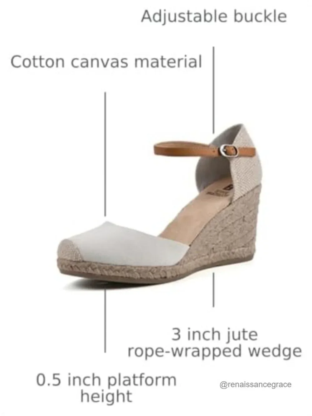 Espadrille Wedge Sandals with Ankle Strap, Cushioned Insole, Jute Sole